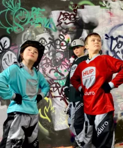 HUPcc HUP Enduro Children's Long-Sleeve MTB Jersey (Black, Red Or Blue)